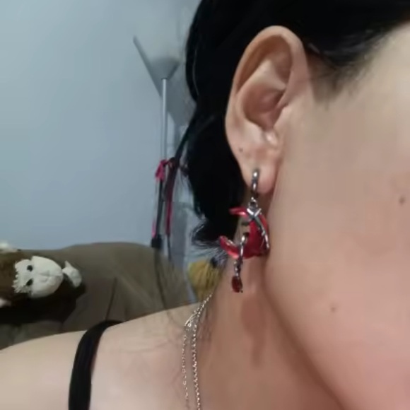 Gothic Red Blood Moon Earrings - Picture 14 of 16